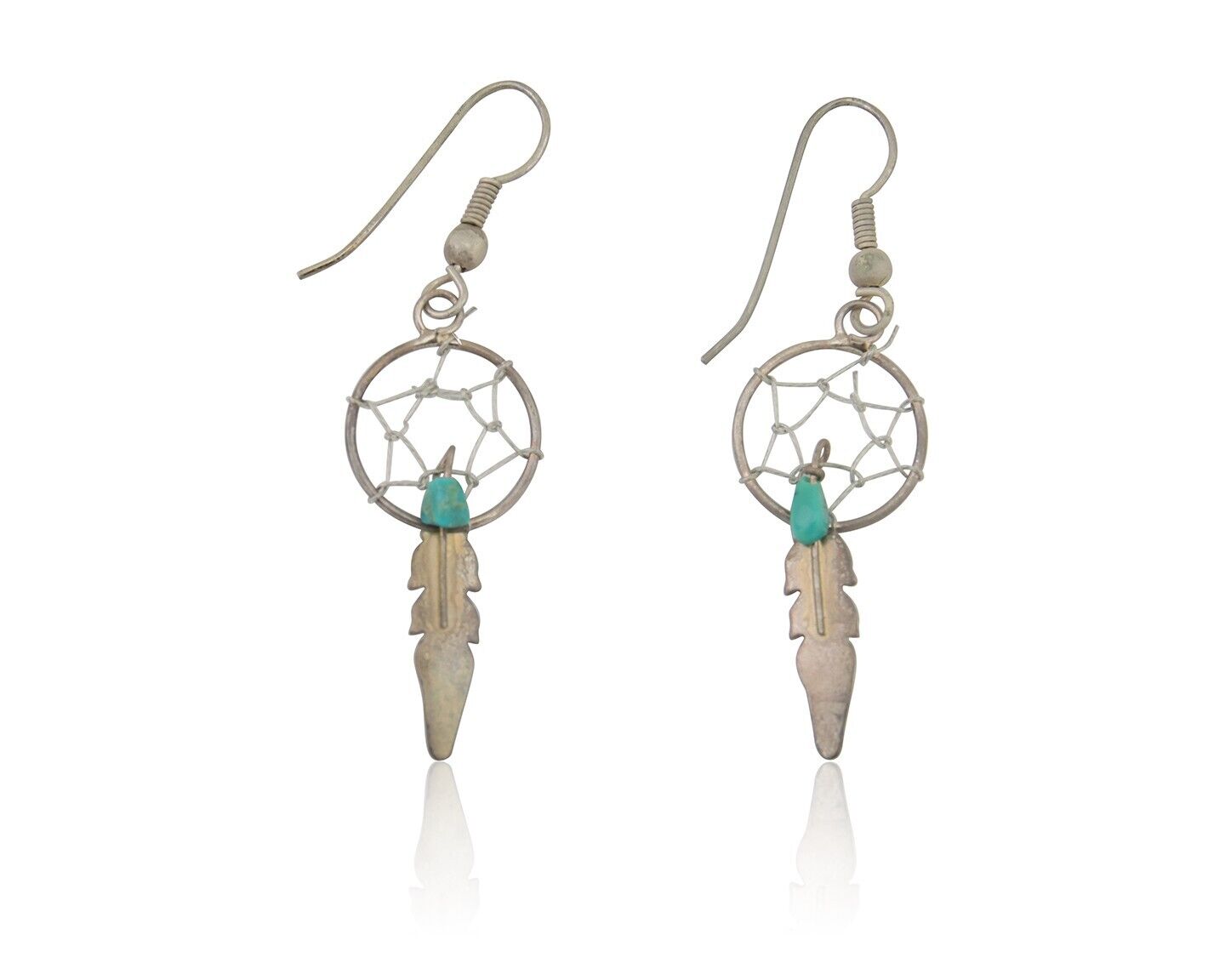 Navajo Dangle Dream Catcher Earrings 925 Silver Blue Turquoise Native Artist C80