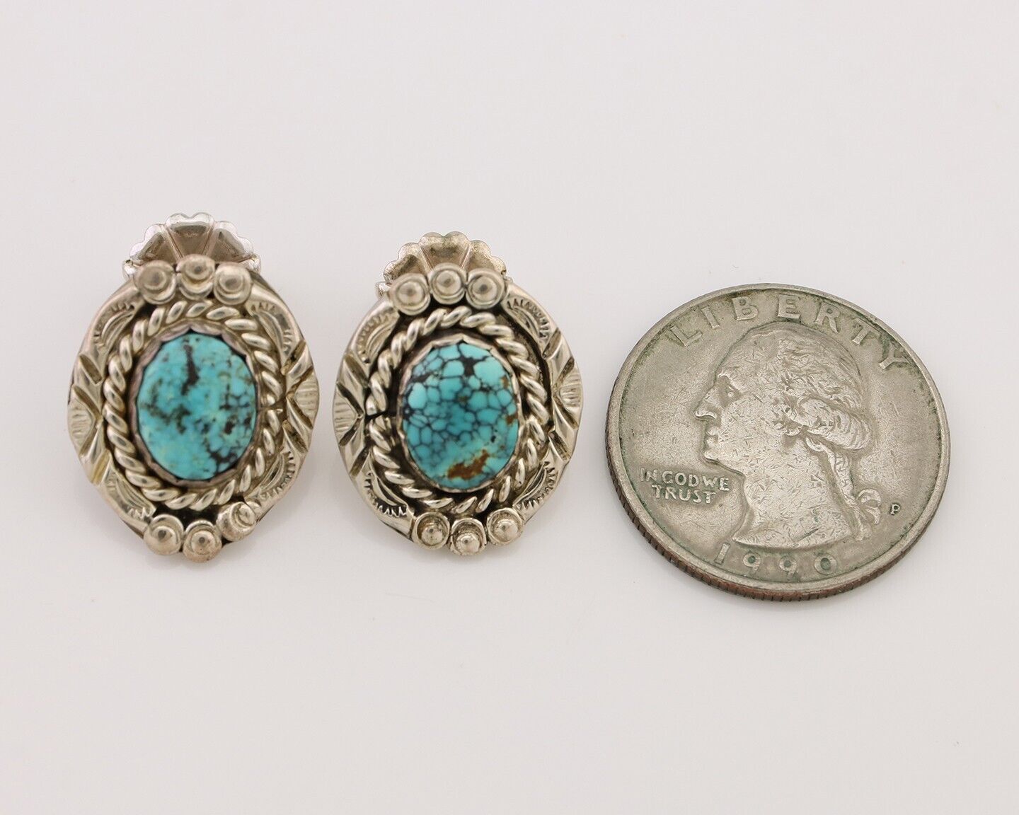 Navajo Earrings 925 Silver Spiderweb Mined Turquoise Artist Signed NE C.80's