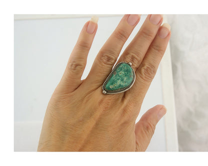 Vintage Navajo Ring 925 Sterling Authentic Turquoise Artist Signed TS Size 7.25