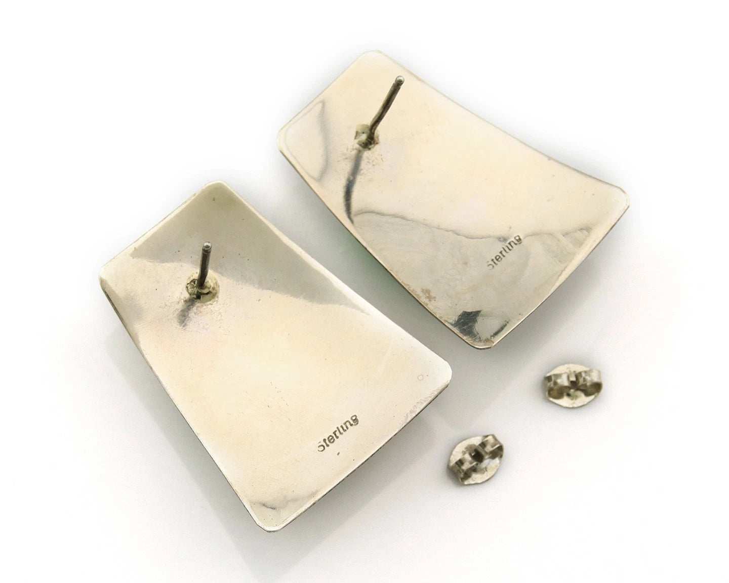 Navajo Concho Earrings Sterling Silver Gaspeite Vintage Handmade