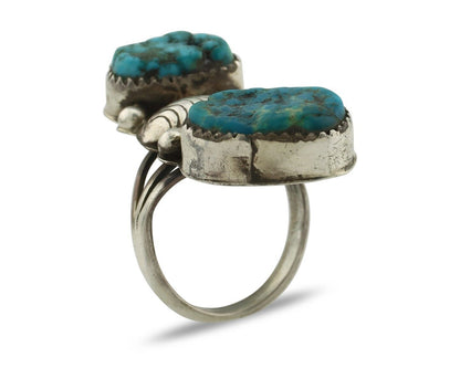 Navajo 2 Stone Ring 925 Silver Seafoam Turquoise Native American Artist C.80's