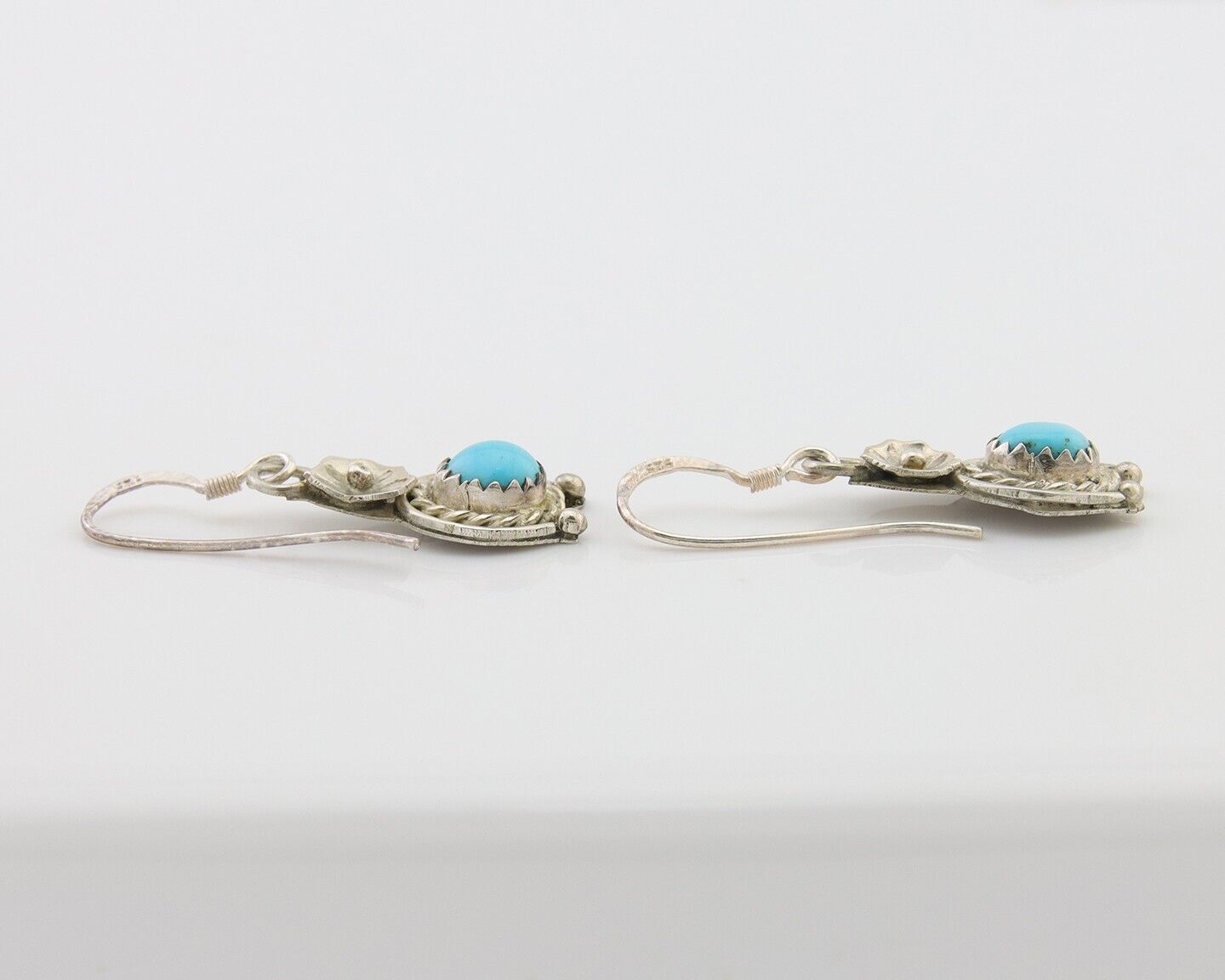 Navajo Dangle Earrings 925 Silver Natural Turquoise Artist Signed DB C.80's