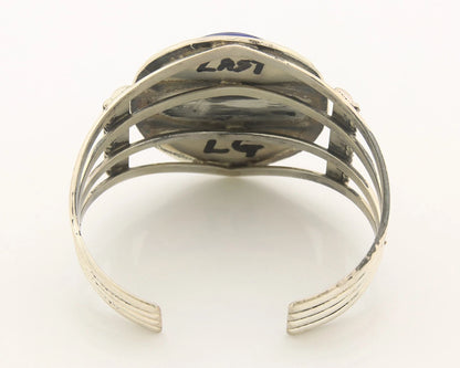 Navajo Cuff Bracelet Sterling Silver Natural Lapis Vintage Signed J Nelson