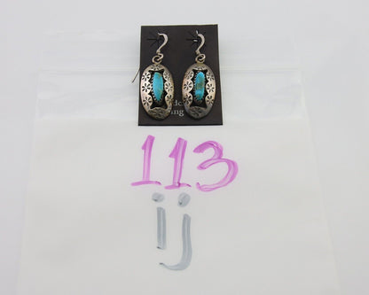 Navajo Dangle Earrings 925 Silver Natural Turquoise Native American Artist C80s