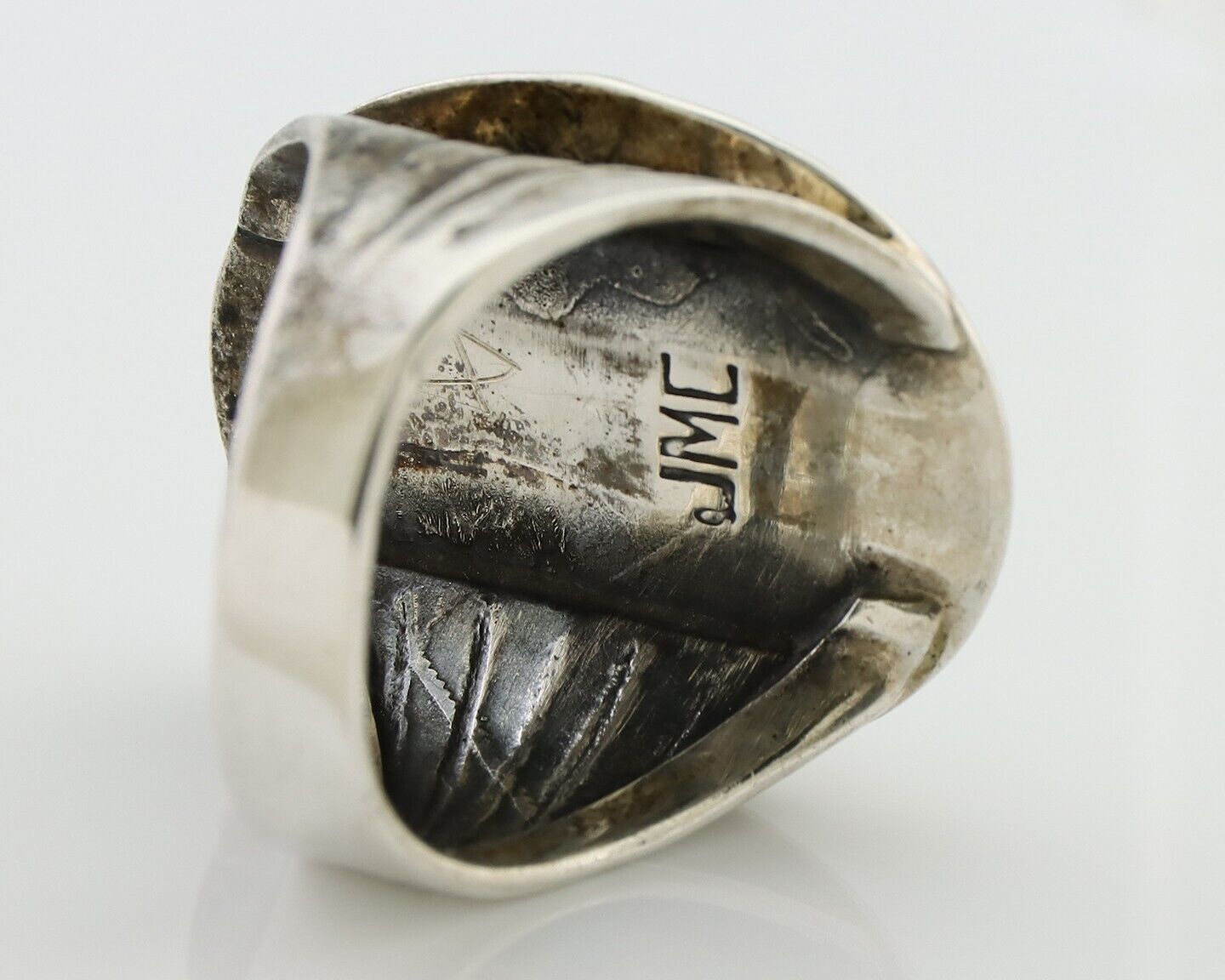 Navajo Ring 925 Silver Kingman Turquoise Artist Signed JMC C.80's