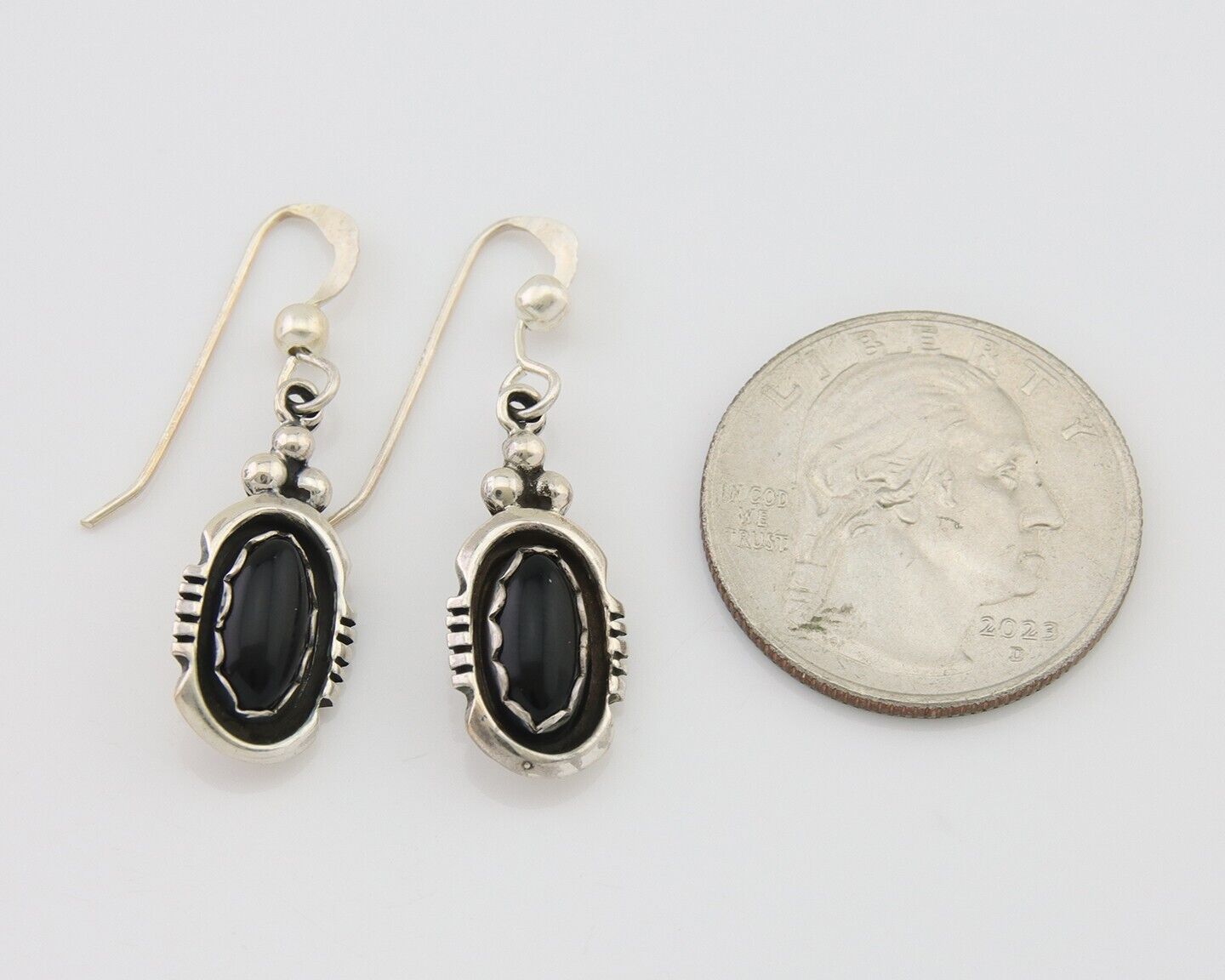 Navajo Dangle Earrings 925 Silver Natural Black Onyx Native American C.80's