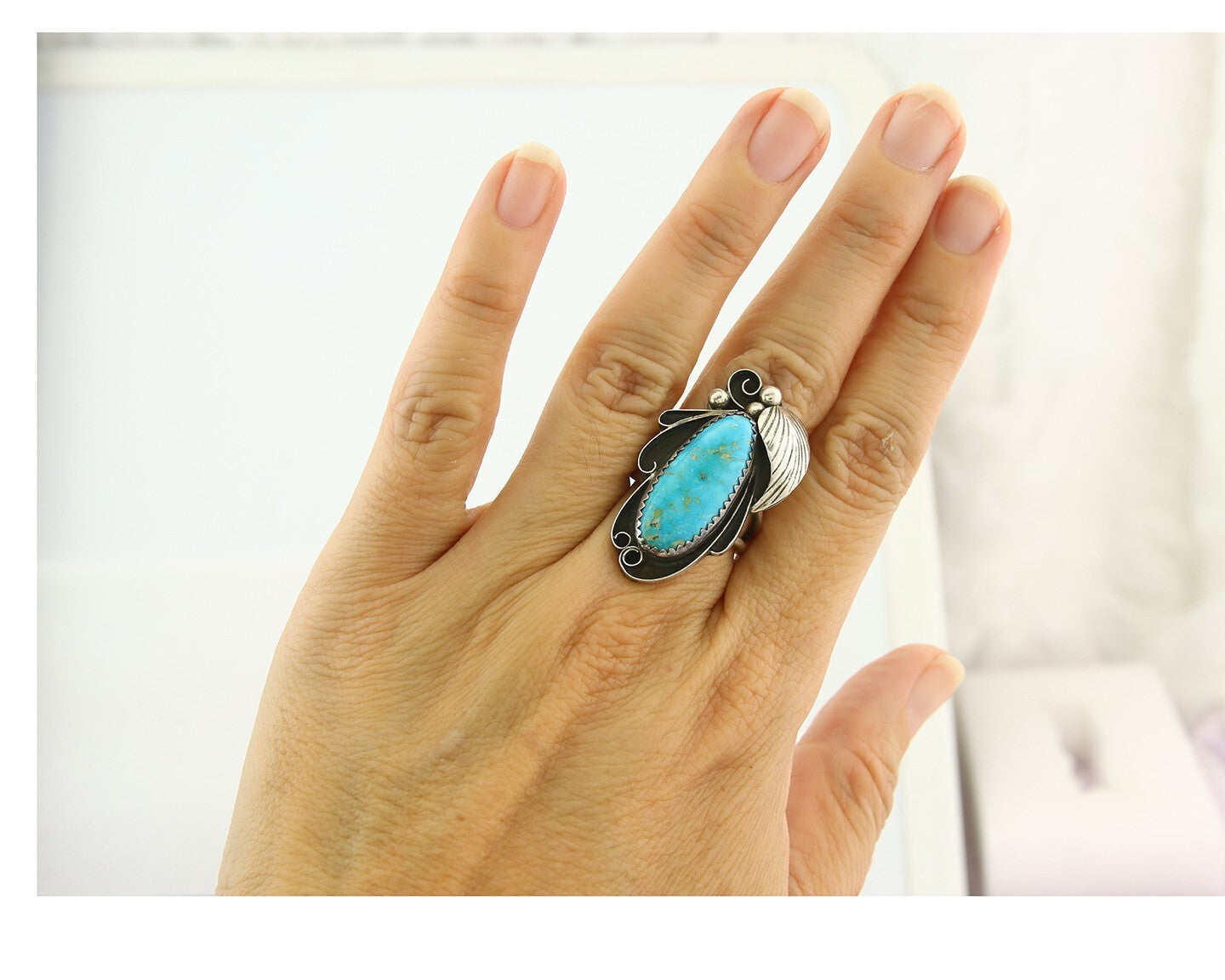 Vintage Navajo Ring Sterling Silver Authentic Turquoise Handmade Size 5.5