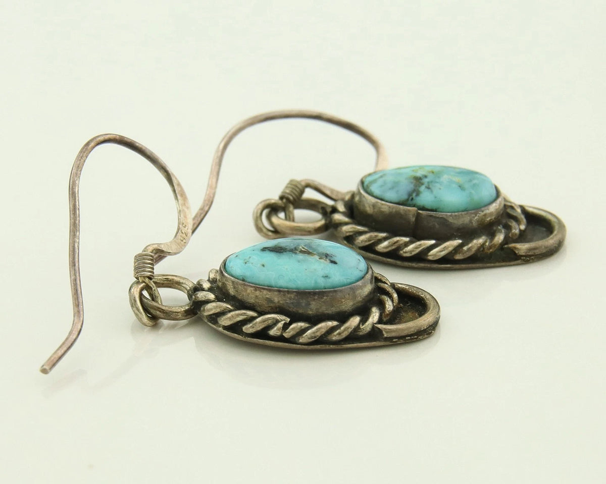 Navajo Dangle Earrings Sterling Silver Natural Turquoise Vintage