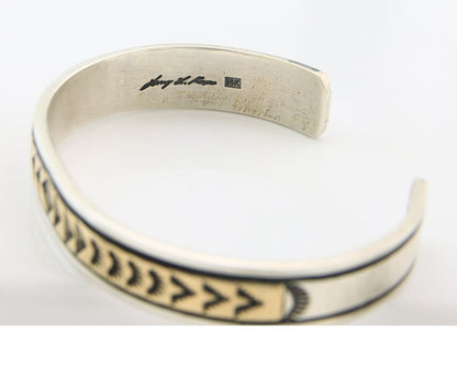 Navajo Cuff Bracelet Sterling Silver & Gold Vintage Signed Larry L Kaye