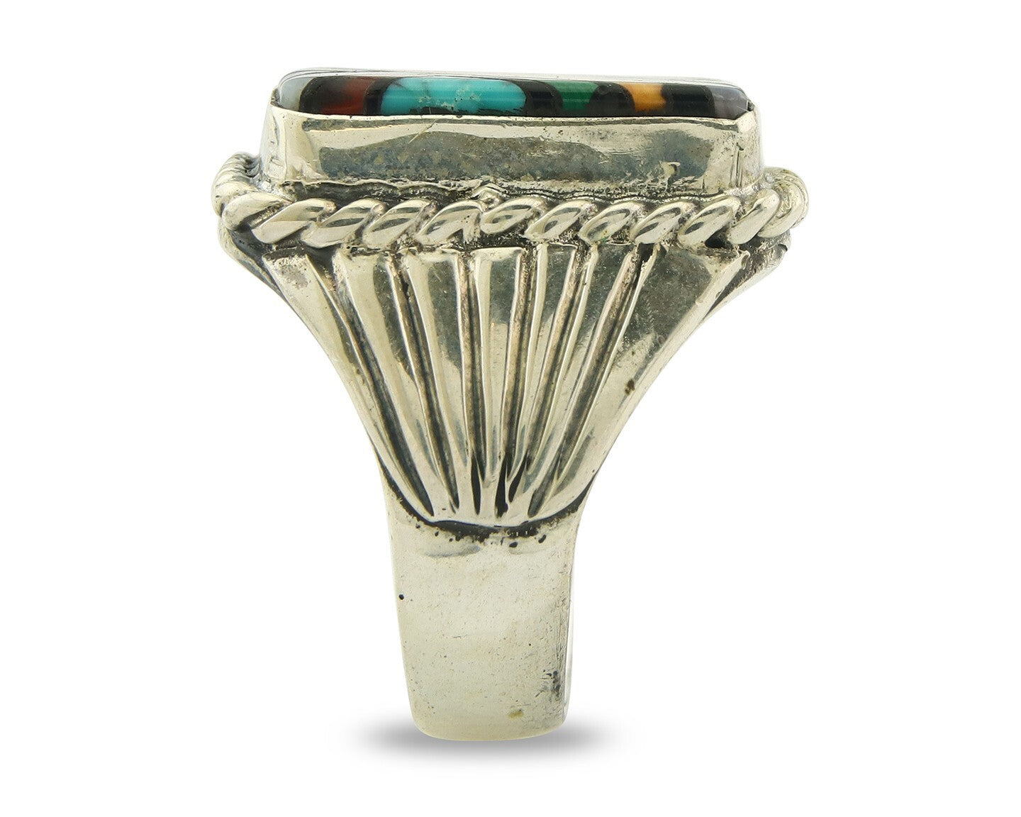 Vintage Navajo Ring 925 Sterling Natural Gemstone Signed C Montoya Size 10