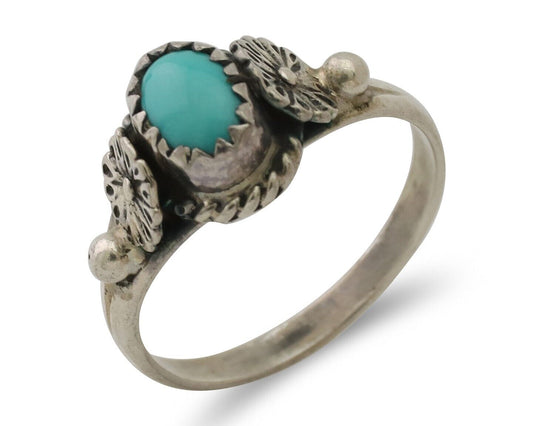 Navajo Ring 925 Silver Kingman Turquoise Native American Artist Made In 1985