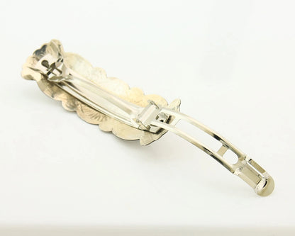 Navajo Barrette Sterling Silver Opal Hand Stamped Vintage Signed B SOCE