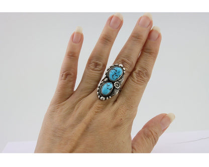 Navajo Ring 925 Silver Natural Blue Turquoise Artist Signed SC C.80's Size 5.75