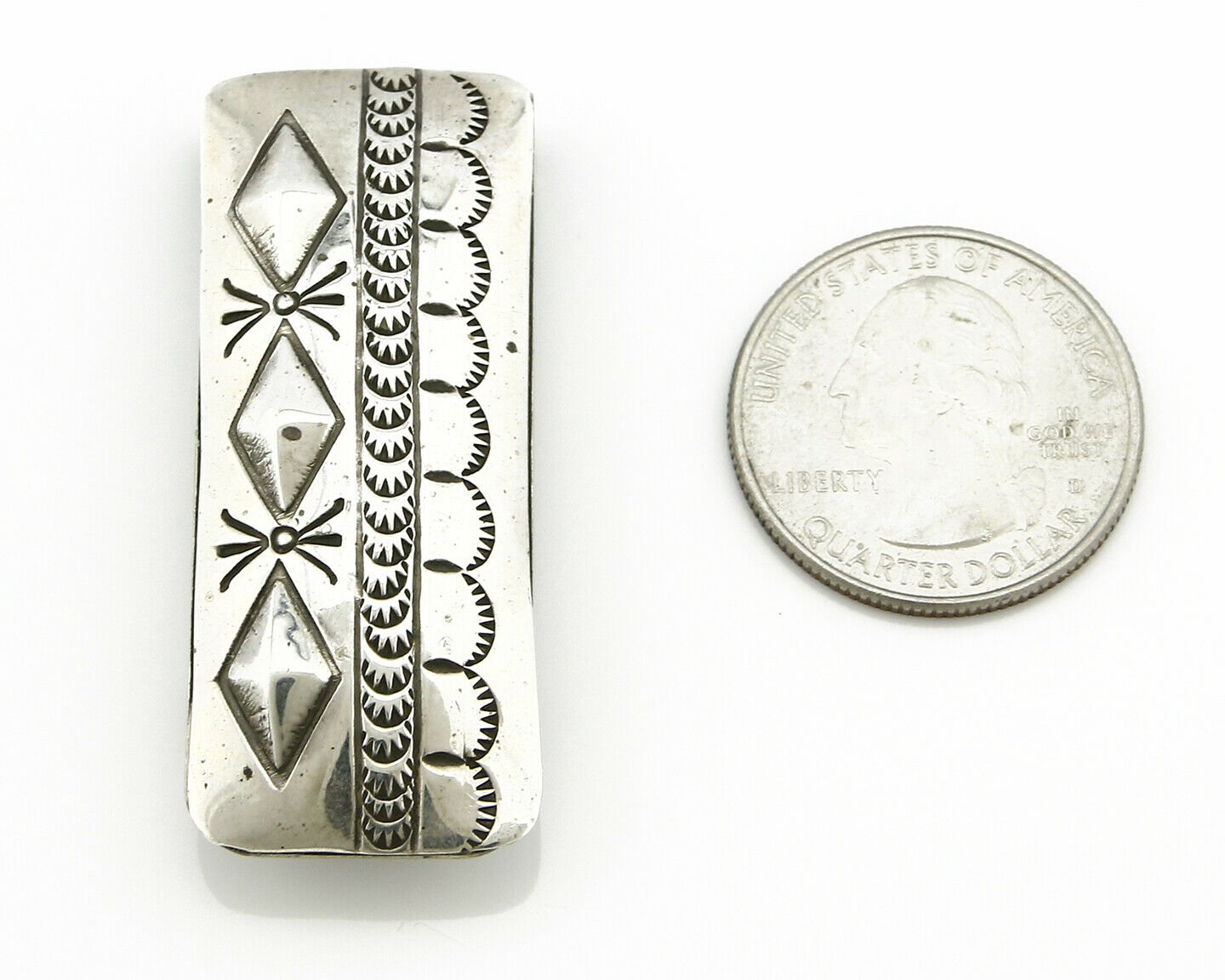 Navajo Money Clip .925 Silver & Nickle Hand Stamped Artist Native C.80-90's