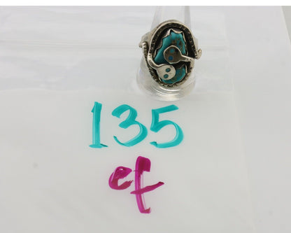 Mens Heavy Zuni Snake Ring 925 Silver Turquoise Signed EFFIE CALAVASA C.80's