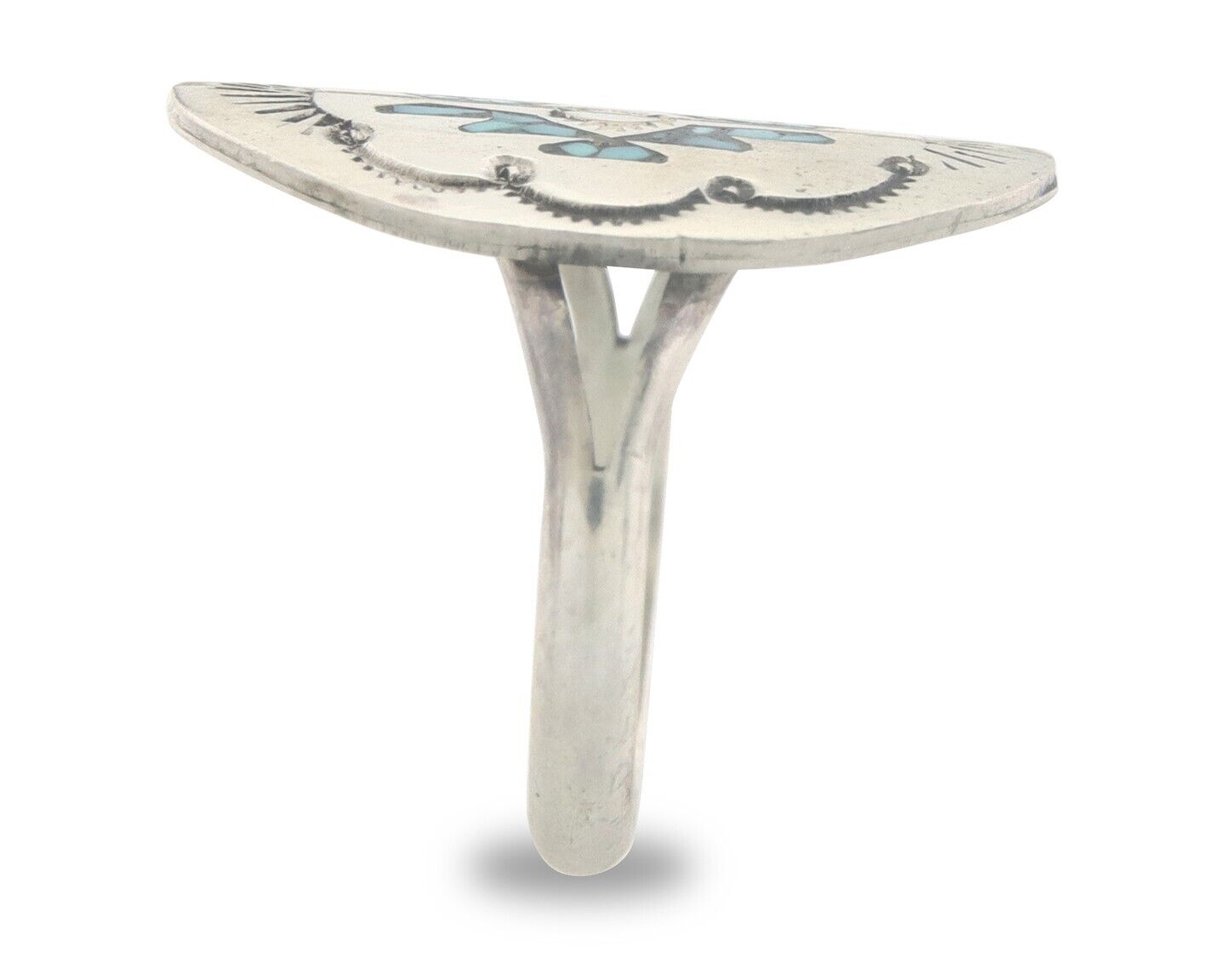 Navajo Ring 925 Sterling Natural Chip Inlay Turquoise C.80's Size 6.0