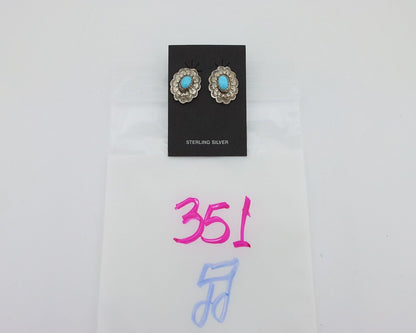 Navajo Earrings 925 Silver Natural Blue Turquoise Native American Artist C.80s