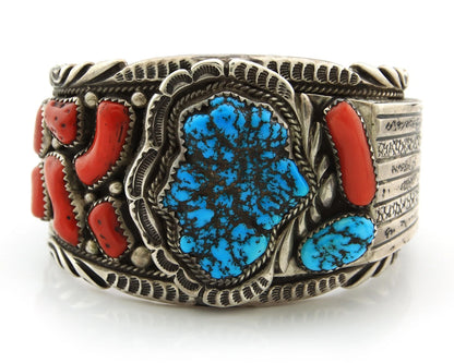 Navajo Cuff Bracelet Sterling Silver Natural Gemstone Vintage Signed ST