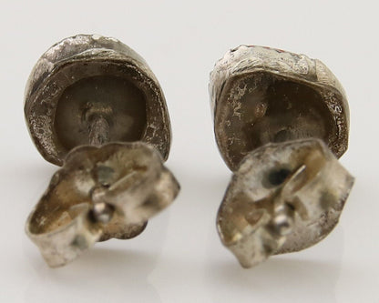 Navajo Earrings 925 Silver Inlaid Natural Onyx & Coral Native Artist C.80's