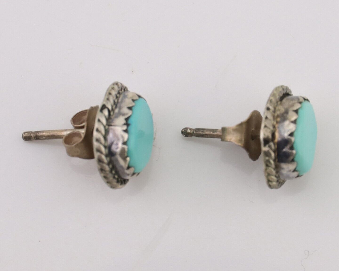 Navajo Earrings 925 Silver Natural Blue Turquoise Native American Artist C.80s