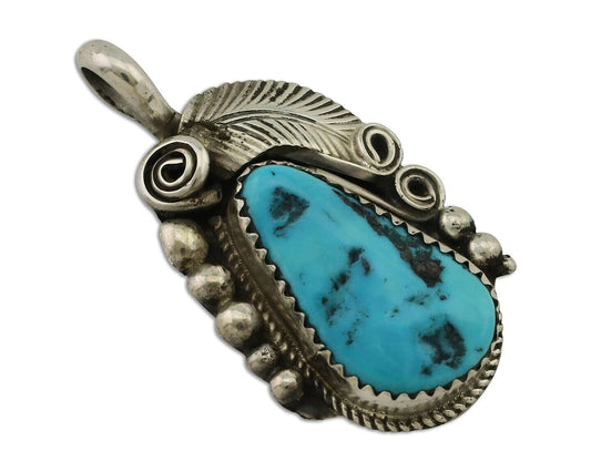 Navajo Pendant 925 Silver Sleeping B Turquoise Signed Justin Morris C.80's