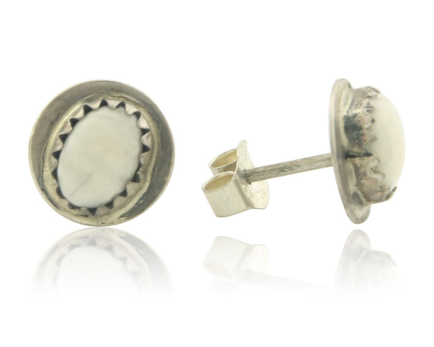 Navajo Earrings 925 Silver White Buffalo Turquoise Native American Artist C.80's