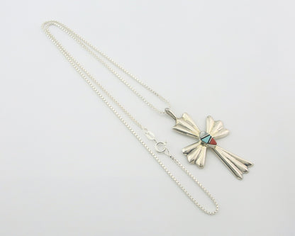 Navajo Cross Necklace Sterling Silver Authentic Natural Gemstones Signed M