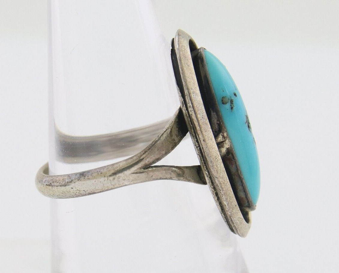 Navajo Ring 925 Silver Sleeping Beauty Turquoise Native American Artist C.80's