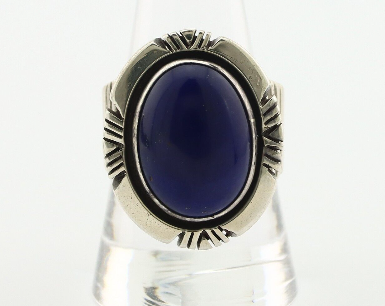 Navajo Ring 925 Silver Natural Blue Lapis Lazuli Artist Signed JA C.80's