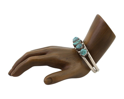 Navajo Cuff Bracelet 925 Silver Natural Turquoise Signed Frank Sandoval C.80's