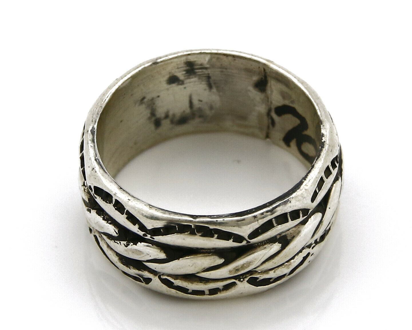 Navajo Ring .925 Silver Handmade Hand Stamped 3 Row Rope Band C.1980's Size 5.75