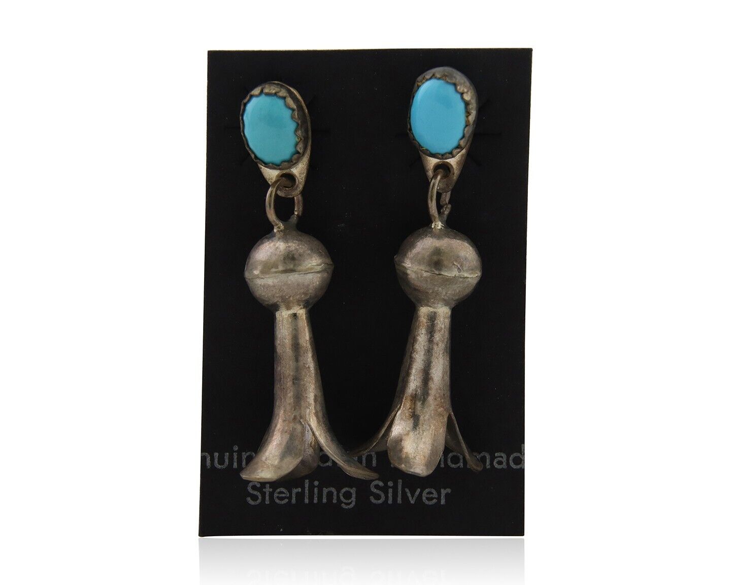 Navajo Dangle Squash Earrings 925 Silver Natural Turquoise Native Artist C.80's