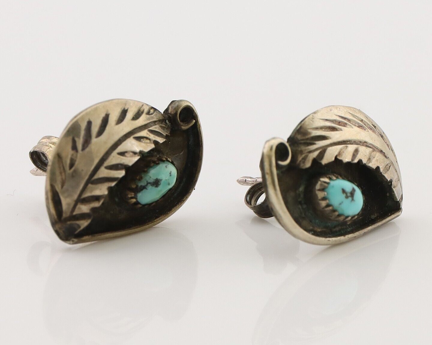 Navajo Earrings 925 Silver Natural Turquoise Native American Artist C.80's