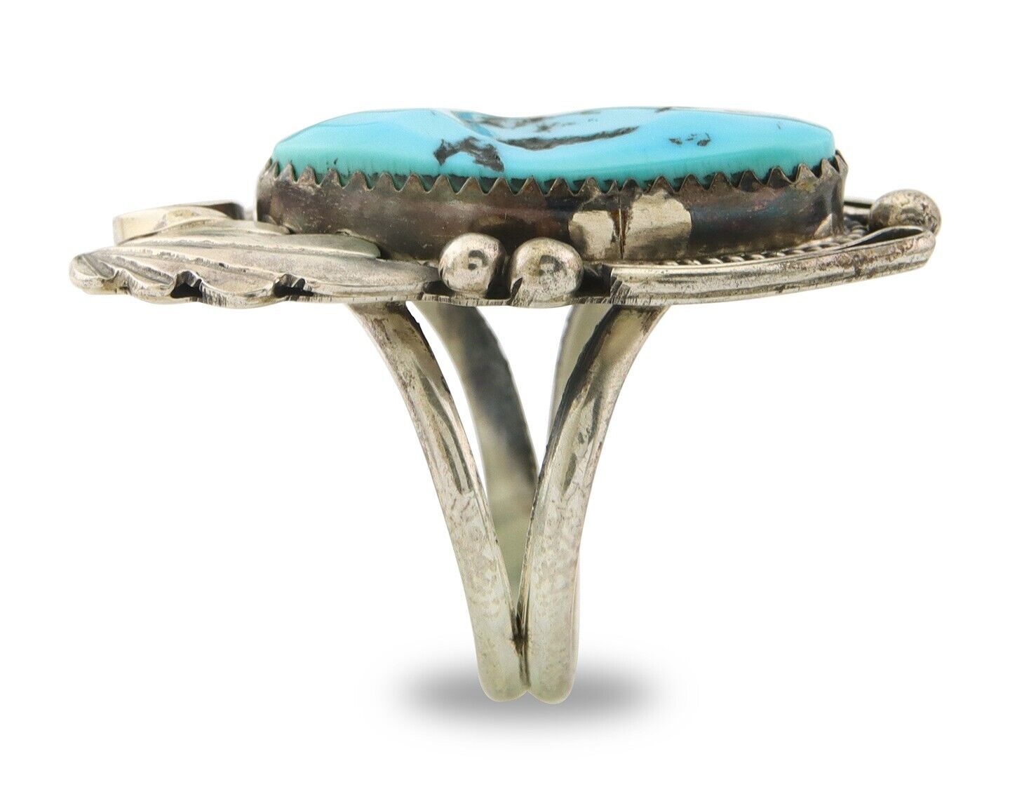 Navajo Ring 925 Sterling Turquoise Artist Justin Morris C.80's Size 8.0