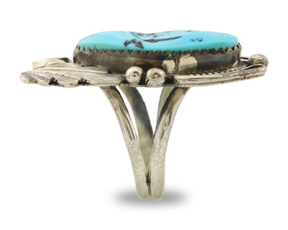 Navajo Ring 925 Sterling Turquoise Artist Justin Morris C.80's Size 8.0