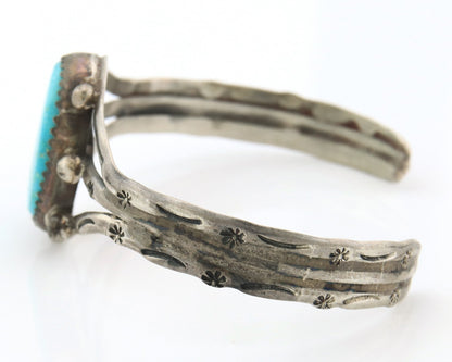 Navajo Bracelet Sterling Silver Turquoise Hand Stamped Native American Artist