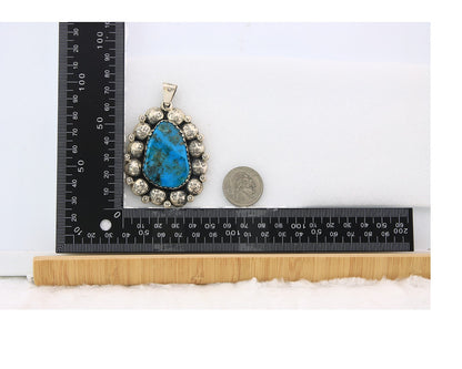 Large Navajo Pendant Sterling Silver Authentic Turquoise Vintage Artist Signed