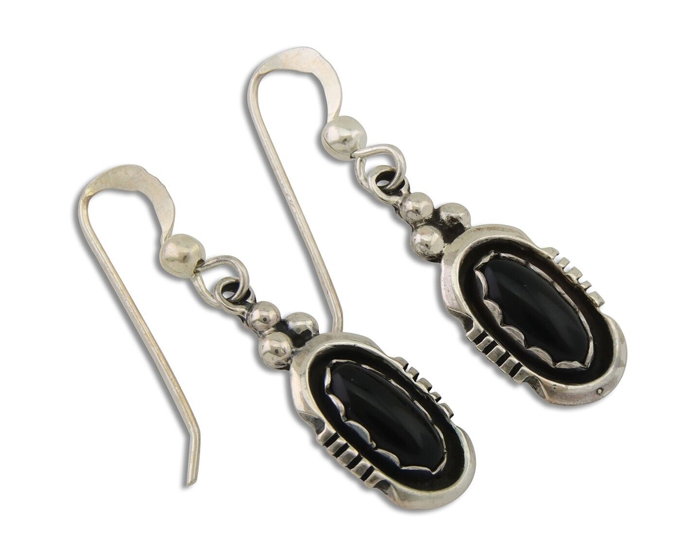 Navajo Dangle Earrings 925 Silver Natural Black Onyx Native American C.80's