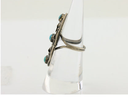 Vintage Navajo Ring 925 Silver Natural Turquoise Signed Number 3 Size 6.5 C.80's