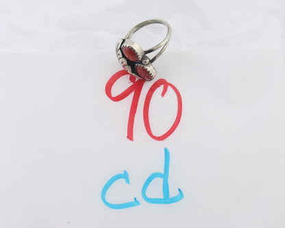 Navajo Handmade Ring 925 Silver Natural Mediterranean Coral Signed 88 C.80's