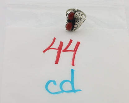 Navajo Handmade Ring 925 Silver Natural Mediterranean Coral Signed 88 C.80's