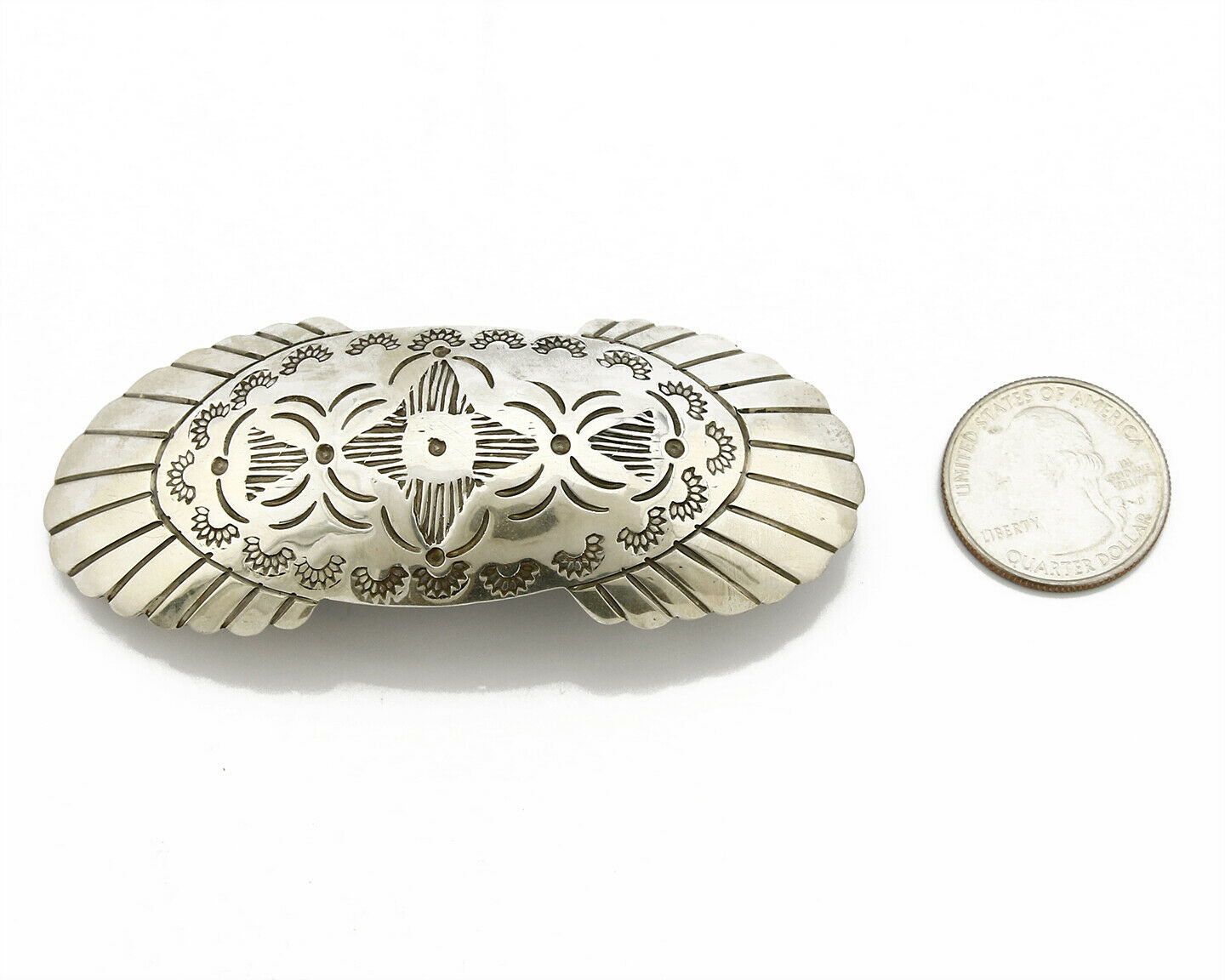 Navajo Signed Montoya 925 SOLID SILVER Hand Stamped 36mm Wide Barrette Hair Clip