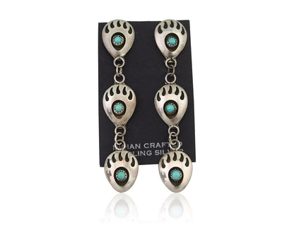 Navajo Paw Earrings 925 Silver Kingman Turquoise Native American Artist C.80's