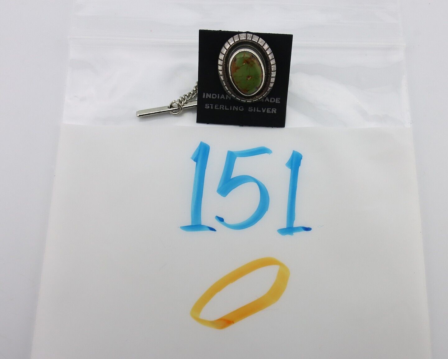 Navajo Tie Tack 925 Silver Natural Mined Turquoise Native American Artist C.80's