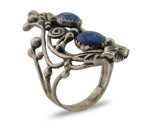 Navajo Ring 925 Silver Natural Denim Lapis Artist Signed Prairie Fire C.80's