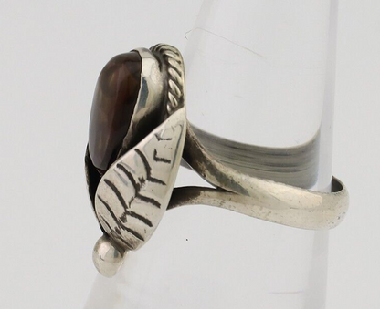 Navajo Handmade Ring 925 Silver Natural Fire Opal Native Artist Size 6.25 C.80's