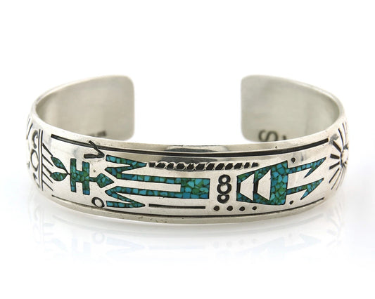Navajo Cuff Bracelet Sterling Silver Authentic Turquoise Signed Stanley Bain