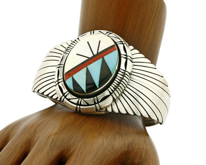 Navajo Inlaid Gemstone Handmade Bracelet .925 Silver Cuff