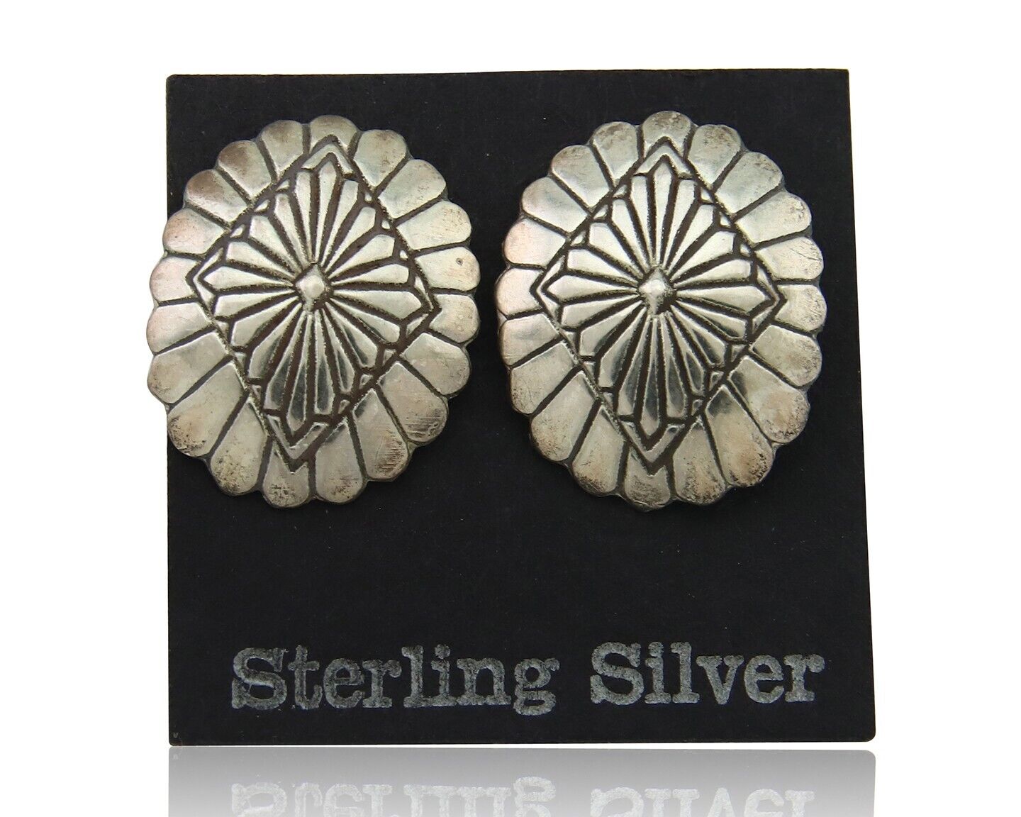 Navajo Concho Earrings 925 Silver Native American Artist C.80's