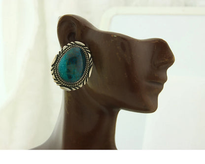 Navajo Dangle Earrings Sterling Silver Gem Grade Turquoise Vintage Handmade
